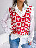 Heart V-Neck Sweater Vest - Trendsi
