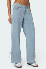 Side Striped Loose Fit Jeans - Trendsi - Flyclothing LLC