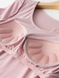 Round Neck Modal T-Shirt with Bra - Trendsi