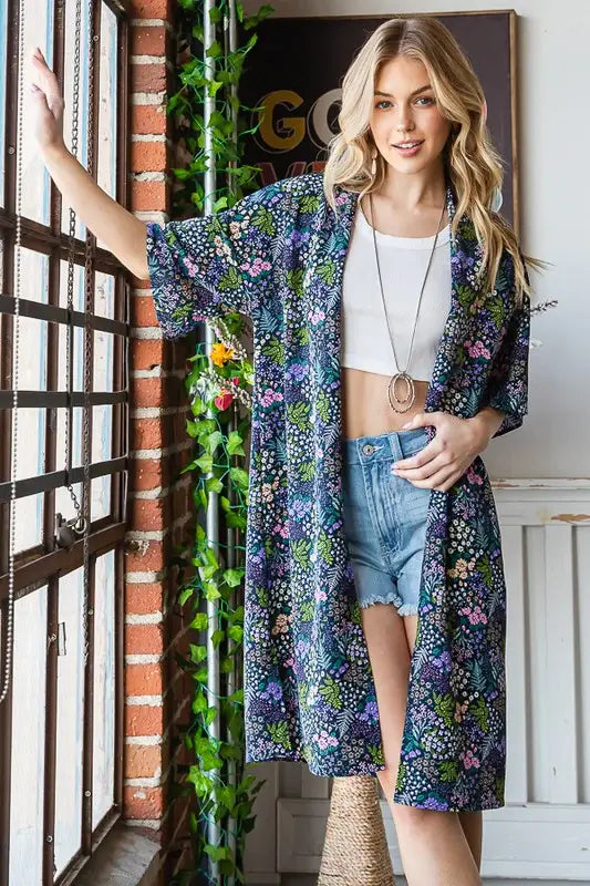 Heimish Full Size Half Sleeve Floral Open Cardigan Plus Size - Trendsi - Flyclothing LLC