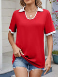 Contrast Trim Collar Short Sleeve Casual T-Shirt - Trendsi - Flyclothing LLC