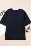 Pearl Beaded Round Neck Half Sleeve T Shirt - Trendsi - Flyclothing LLC