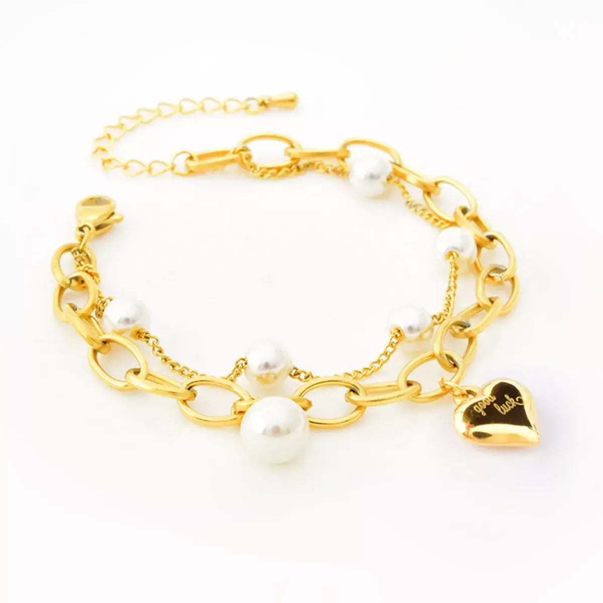 18K Gold-Plated Heart Charm Bracelet - Trendsi - Flyclothing LLC