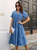 V-Neck Short Sleeve Midi Dress - Trendsi - Flyclothing LLC
