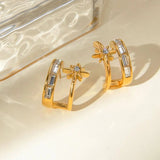 Stainless Steel Zircon Double-Layered Earrings - Trendsi
