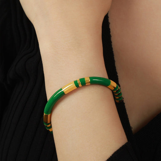 Enamel Titanium Steel Cuff Bracelet - Trendsi