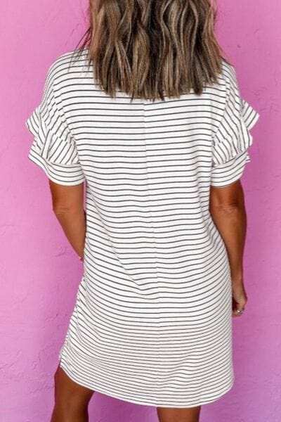 Stripe Round Neck Short Sleeve Mini Dress - Trendsi - Flyclothing LLC