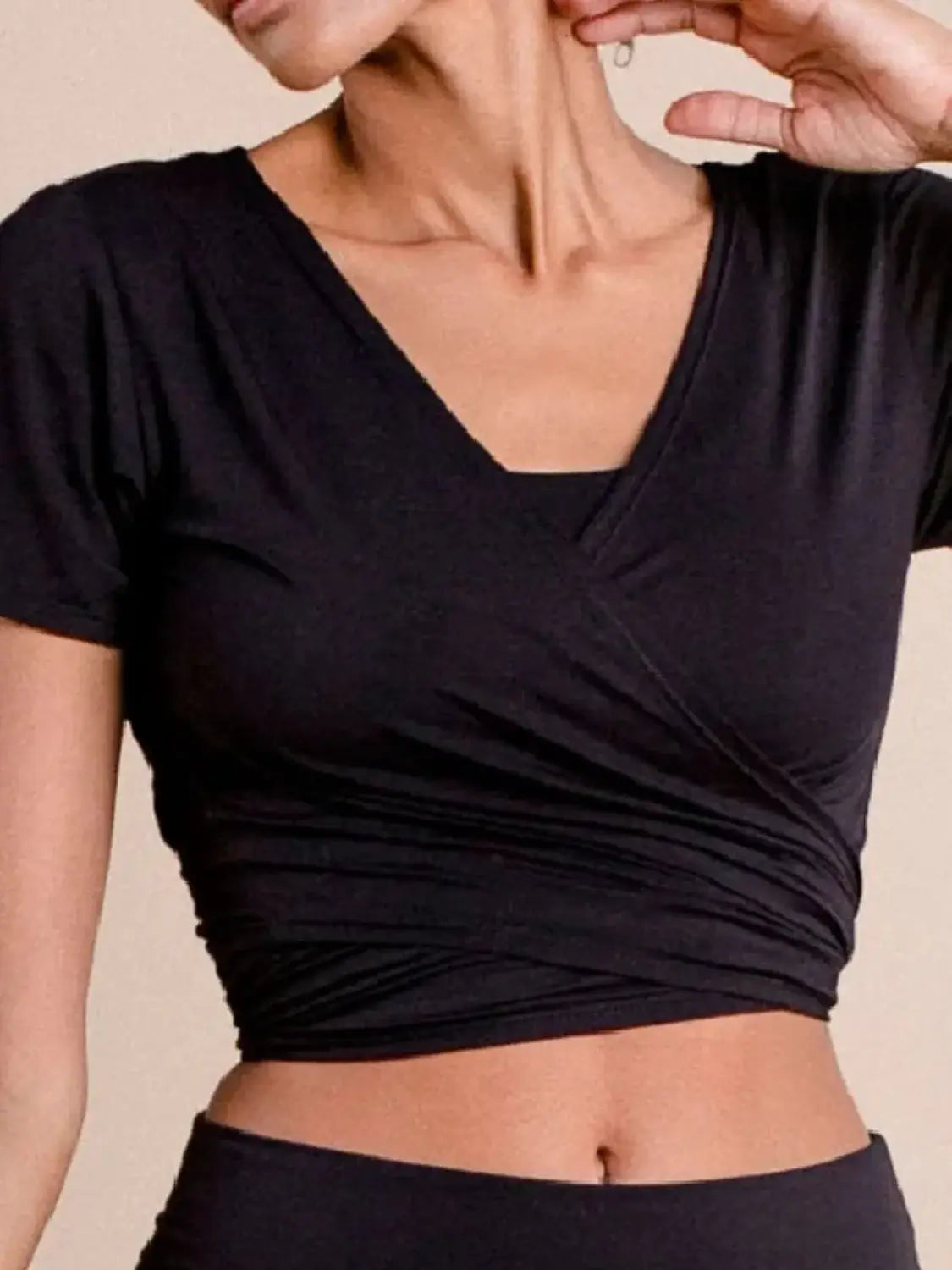 Tied Surplice Short Sleeve Top - Trendsi - Flyclothing LLC
