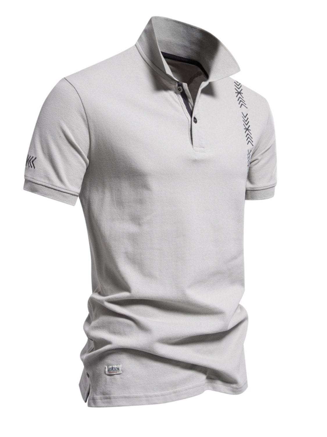 Men's Collared Neck Geometric Embroidered Polo - Trendsi - Flyclothing LLC