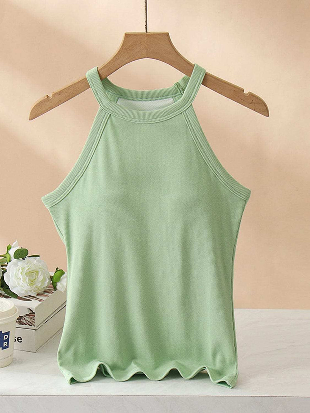 Grecian Neck Tank With Chest Pads - Trendsi - Flyclothing LLC