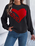 LOVE Heart Round Neck Dropped Shoulder Sweater - Trendsi - Flyclothing LLC