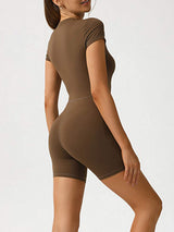 Half Zip Short Sleeve Active Romper - Trendsi - Flyclothing LLC