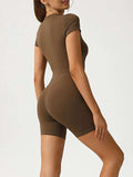 Half Zip Short Sleeve Active Romper - Trendsi - Flyclothing LLC