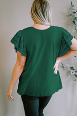 Plus Size Eyelet Round Neck Short Sleeve Blouse - Trendsi - Flyclothing LLC