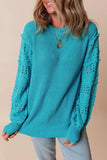 Openwork Frill Round Neck Long Sleeve Sweater - Trendsi