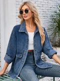 Button Up Long Sleeve Denim Jacket - Trendsi
