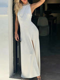 Side Slit Round Neck Sleeveless Dress - Trendsi