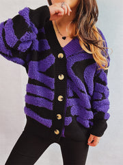 Contrast Button Up Long Sleeve Cardigan - Trendsi