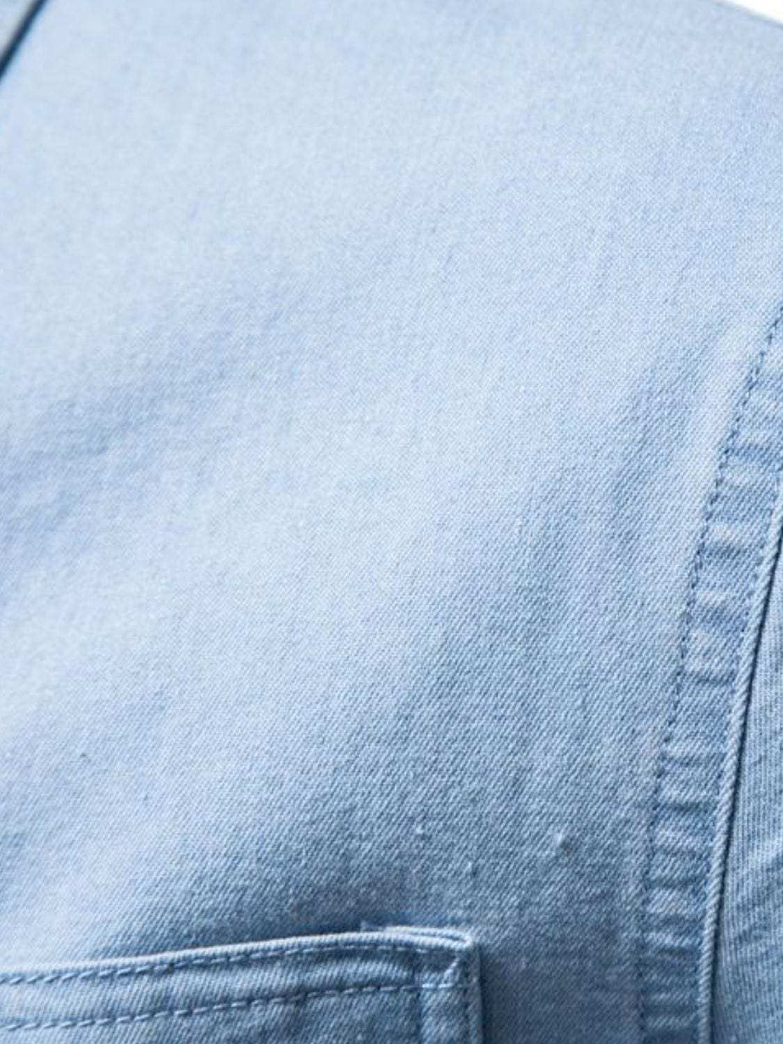 Men's Collared Neck Long Sleeve Denim Shirt - Trendsi - Flyclothing LLC