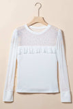 Pearl Decor Mesh Patchwork Ribbed Long Sleeve Top - Trendsi - Flyclothing LLC