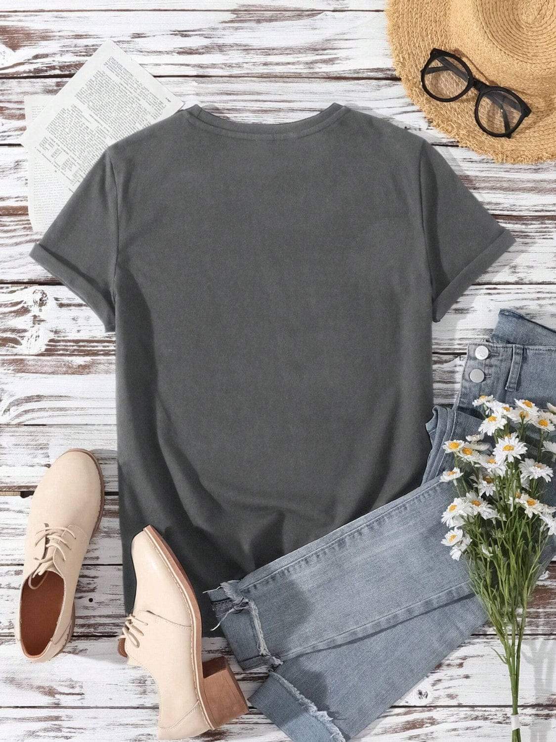 Lucky Clover Round Neck Short Sleeve T-Shirt - Trendsi - Flyclothing LLC