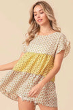 BiBi Flroal Printed Woven Color Block and Tiered Top - Trendsi - Flyclothing LLC