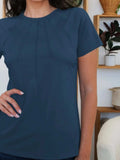 Round Neck Short Sleeve T-Shirt - Trendsi - Flyclothing LLC