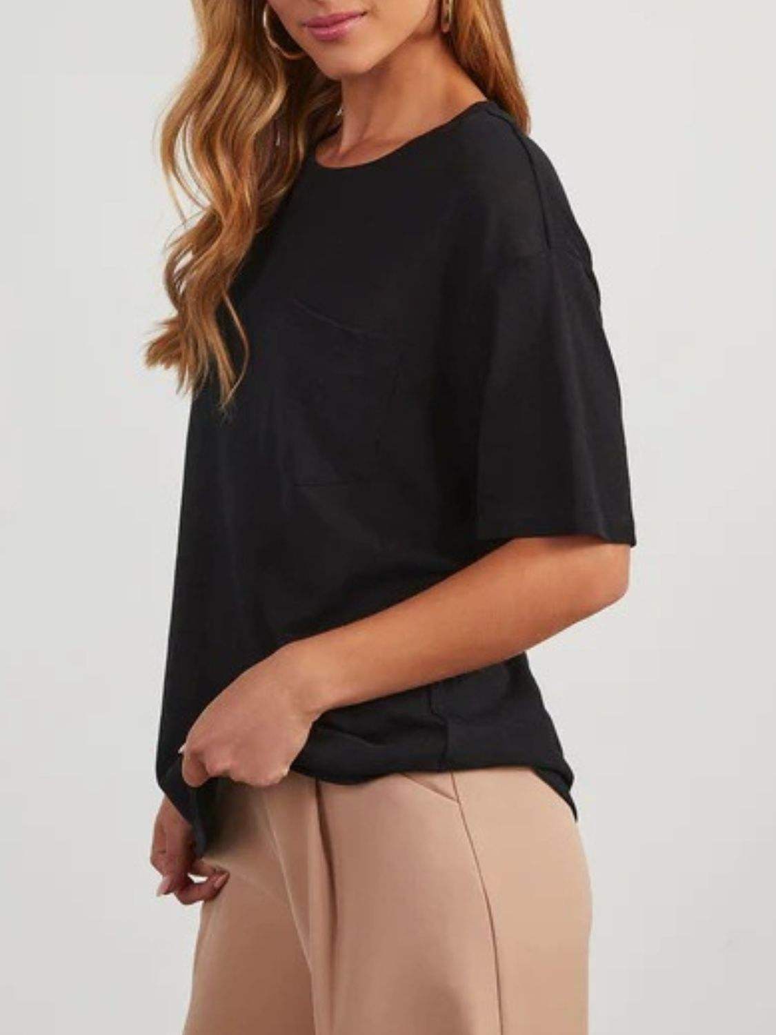 Round Neck Half Sleeve T-Shirt - Trendsi - Flyclothing LLC