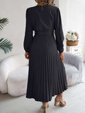 Pleated Tied V-Neck Long Sleeve Dress - Trendsi - Flyclothing LLC