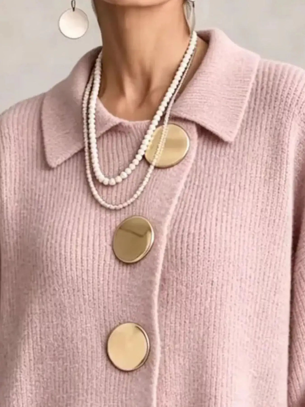 Full Size Gold Buttons Lantern Sleeve Cardigan Plus Size - Trendsi - Flyclothing LLC