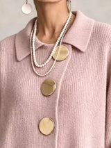 Full Size Gold Buttons Lantern Sleeve Cardigan Plus Size - Trendsi - Flyclothing LLC
