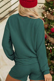 MERRY Round Neck Long Sleeve Top and Shorts Set - Trendsi - Flyclothing LLC