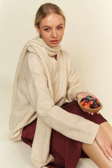 Davi & Dani V-Neck Dropped Shoulder Sweater with Scarf - Trendsi