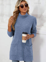 Slit Mock Neck Long Sleeve T-Shirt - Trendsi - Flyclothing LLC