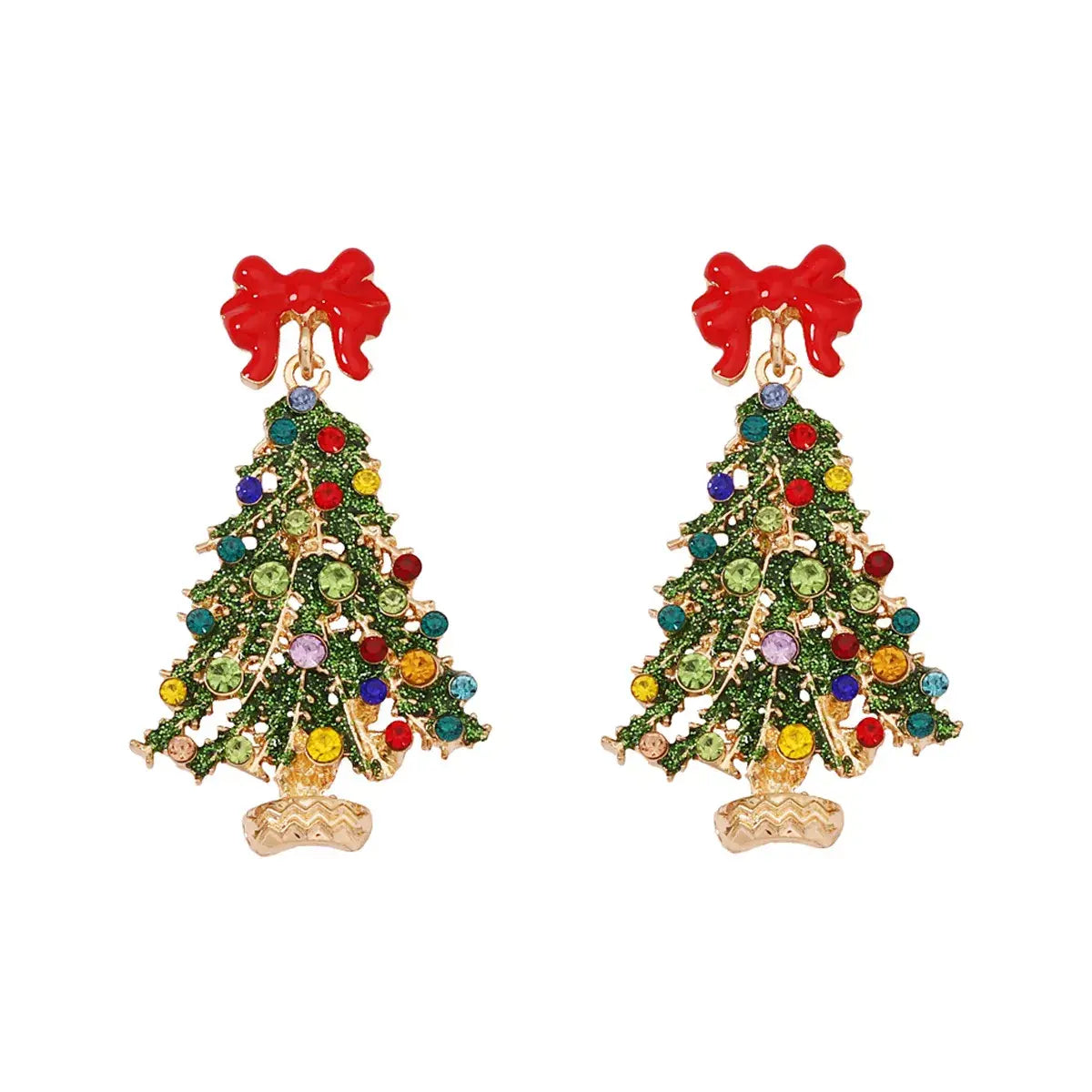Christmas Tree Earrings with Bow - Trendsi - Flyclothing LLC