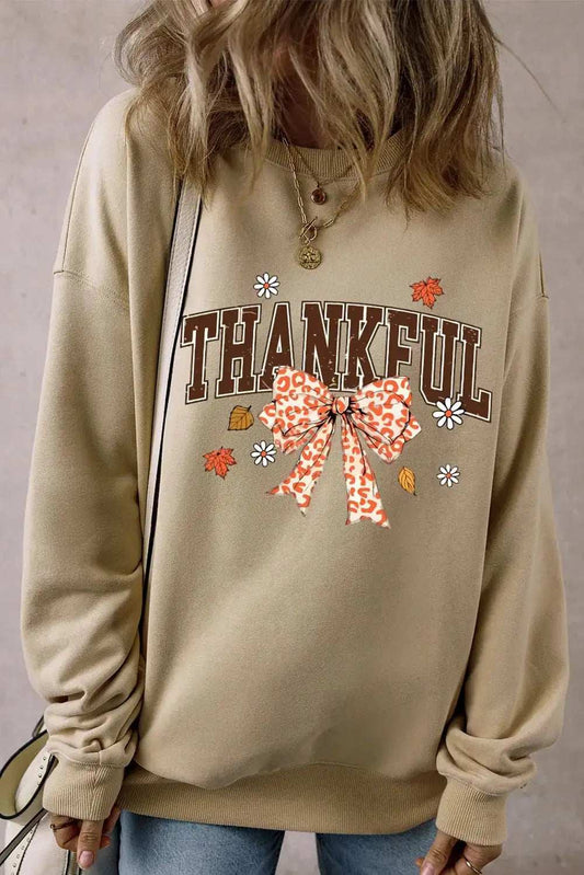 THANKFUL Bow Round Neck Long Sleeve Sweatshirt - Trendsi - Flyclothing LLC