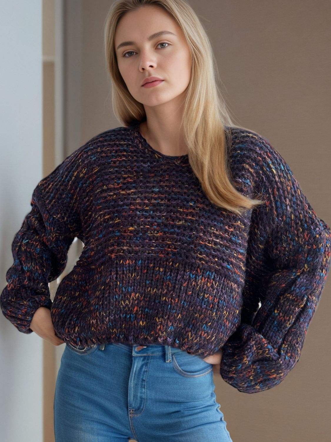 Dropped Shoulder Long Sleeve Sweater - Trendsi - Flyclothing LLC