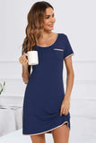 Contrast Trim Pocketed Round Neck Lounge Dress - Trendsi - Flyclothing LLC