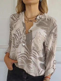Full Size Printed Button Detail Long Sleeve Blouse Plus Size - Trendsi - Flyclothing LLC