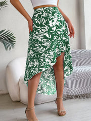 High-Low Printed High Waist Skirt - Trendsi