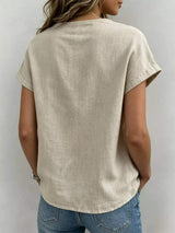 Full Size Bow Tie Neck Short Sleeve Blouse Plus Size - Trendsi - Flyclothing LLC
