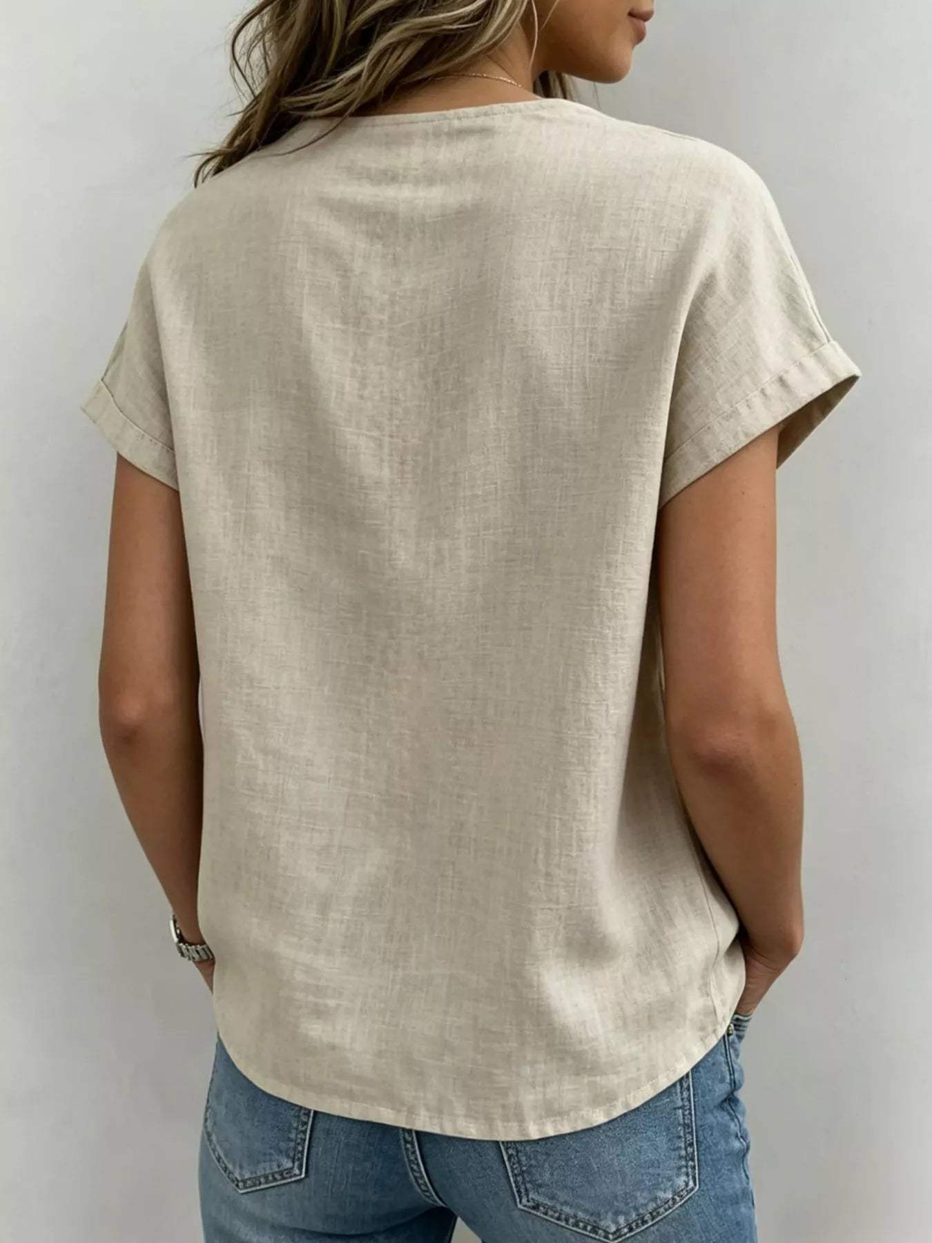 Full Size Bow Tie Neck Short Sleeve Blouse Plus Size - Trendsi - Flyclothing LLC