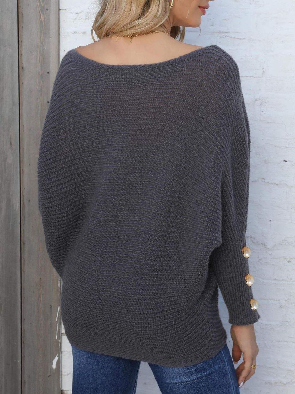 Full Size Boat Neck Long Sleeve Sweater - Trendsi - Flyclothing LLC