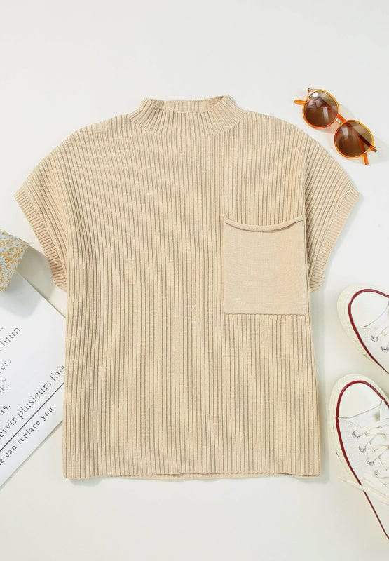 Mock Neck Sweater Vest with Chest Pocket - Trendsi - Flyclothing LLC