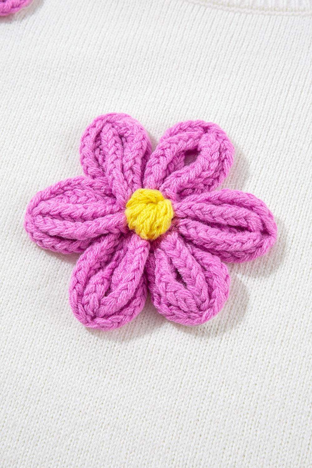 Crochet Flower Round Neck Long Sleeve Sweater - Trendsi - Flyclothing LLC