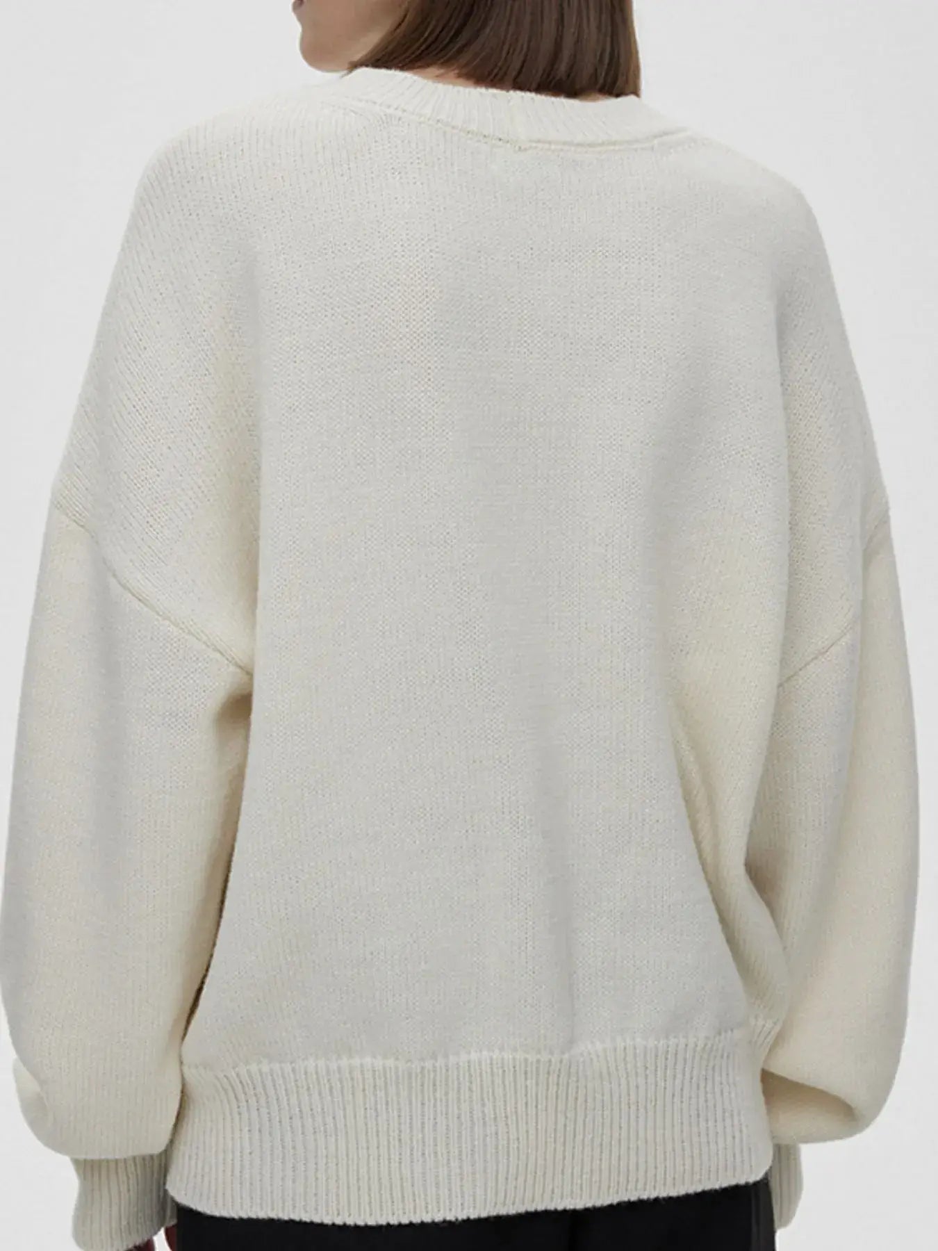 Flower Ribbed Hem Round Neck Sweater - Trendsi - Flyclothing LLC