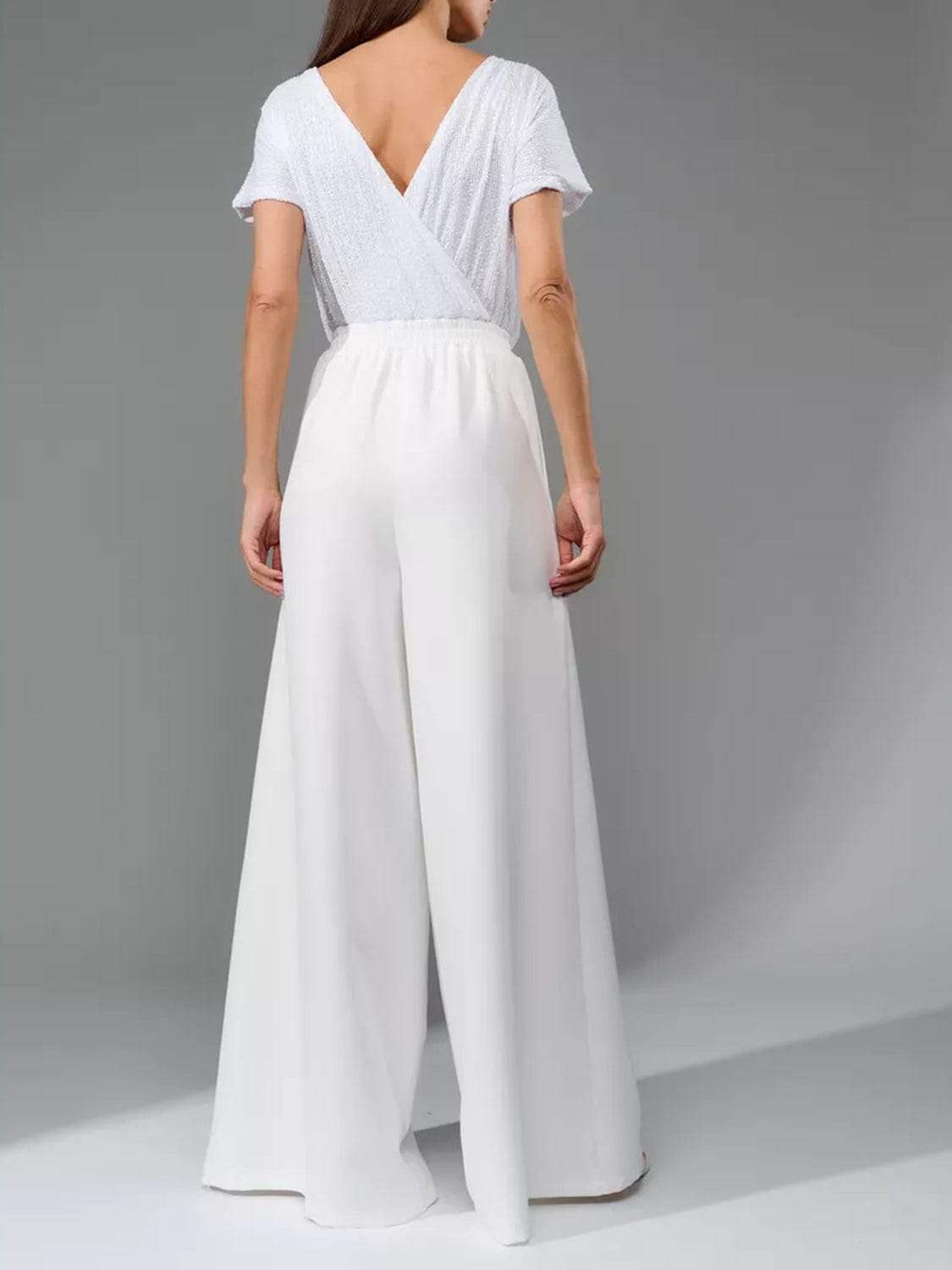 Full Size Sequin Round Neck Short Sleeve Wide Leg Jumpsuit - Trendsi - Flyclothing LLC