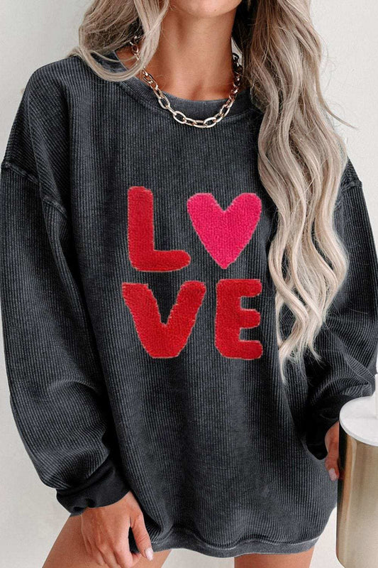 Valentine’s Day LOVE Round Neck Long Sleeve Sweatshirt - Trendsi - Flyclothing LLC