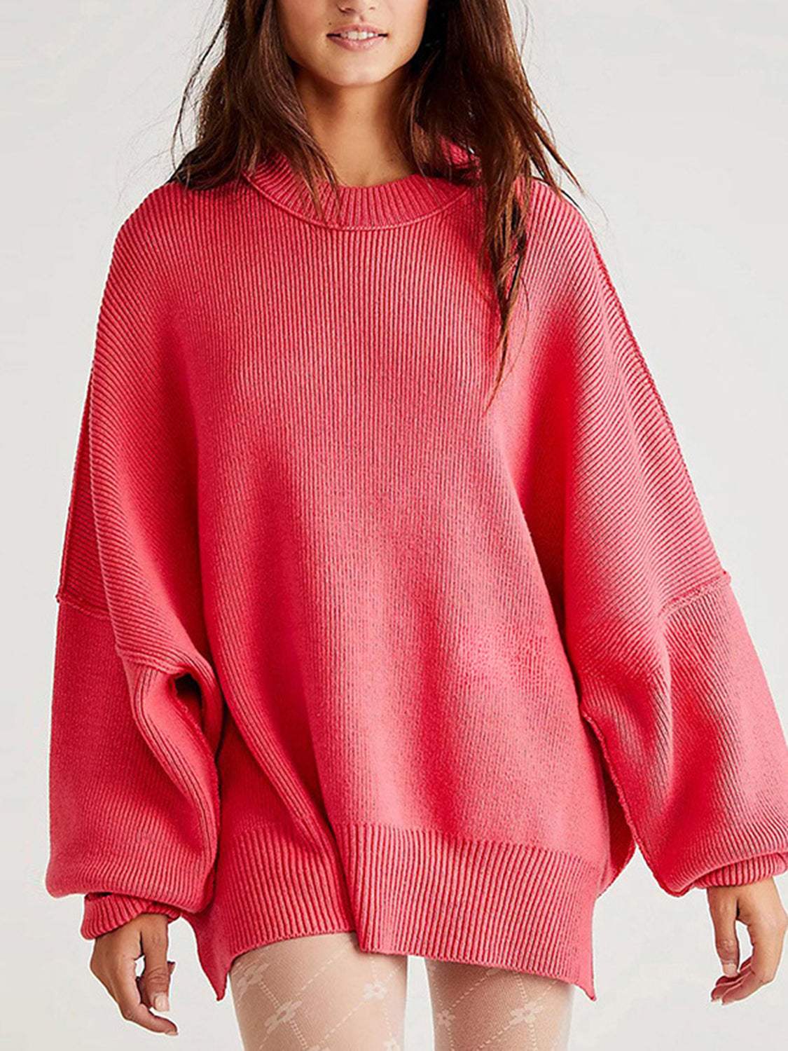 Round Neck Long Sleeve Sweater - Trendsi - Flyclothing LLC
