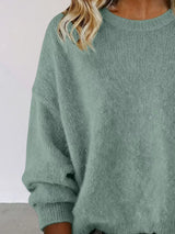 Full Size Round Neck Dropped Shoulder Sweater Plus Size - Trendsi - Flyclothing LLC